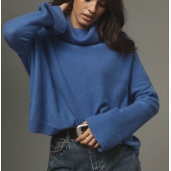 Pilcro Cashmere Wide-Sleeve Scrunched Turtleneck Sweater - Picture 1 of 6